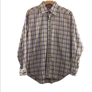 Robert Graham Multicolor Plaid Cotton Button Up Shirt Mens Large Long Sleeve